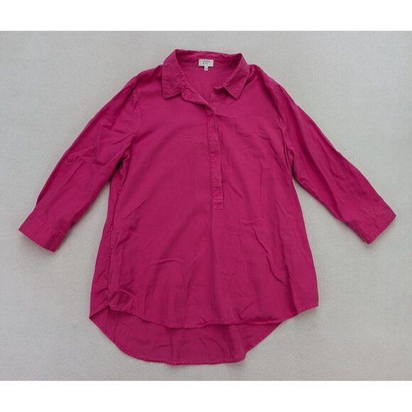 Crown & Ivy Women's Top Size L Pink 3/4 Sleeve Tunic Half Button-Up - Picture 1 of 13